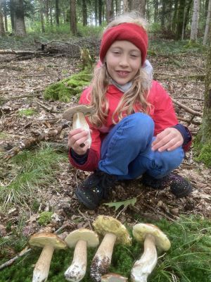 Hanna begeisterte sich an den Steinpilz-Funden; Foto Helmut 6.10.24